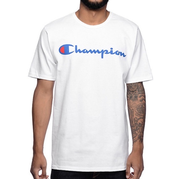 champion white script tee